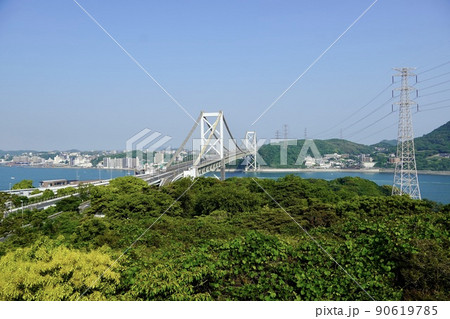 和布刈第二展望台から見る関門海峡と関門橋 90619785