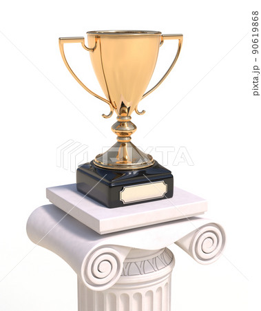 Golden trophy cup on an antique column in greek style 3D illustration Golden trophy cup on an antique column in greek style 3D illustration 90619868