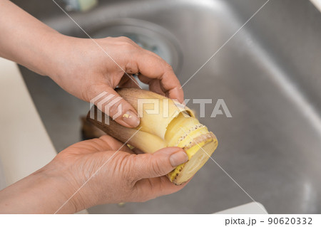 【筍のあく抜きの下準備　皮を剥く】 90620332