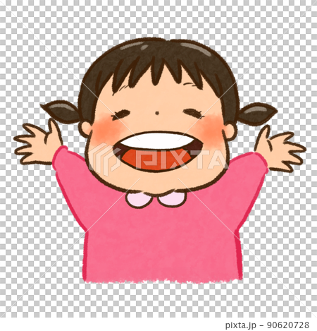 一個張開嘴笑的女孩。上半身 90620728