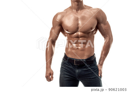 Part of a man's body on a white background with copyspace 90621003