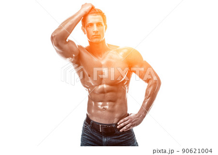 Muscular handsome young man with naked torso. Isolated on white 90621004