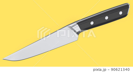 Chef's kitchen knife with a wooden handle isolated on yellow background. 90621340