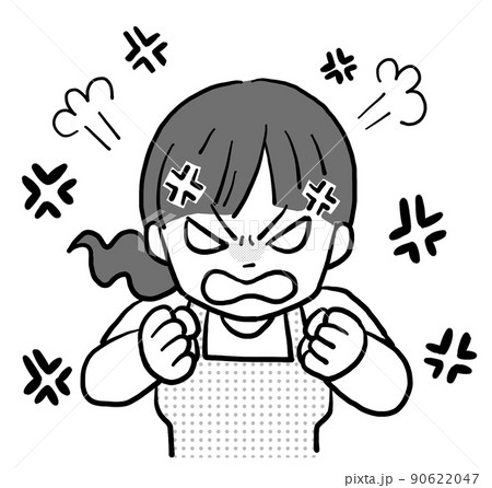 物凄く怒る主婦モノクロのイラスト 90622047