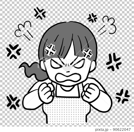 物凄く怒る主婦モノクロのイラスト 90622047