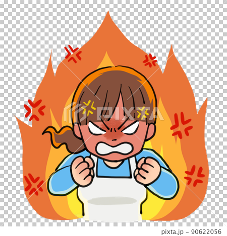 Illustration of a housewife who gets angry with the flames in the background Illustration of a housewife who gets angry with the flames in the background 90622056