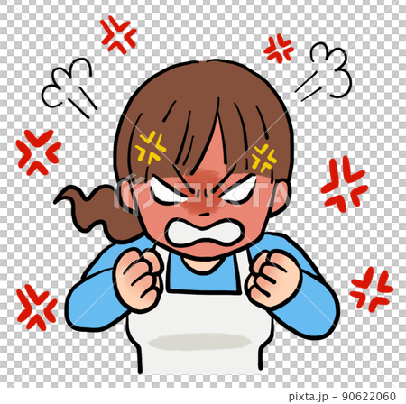 顔を真っ赤にして怒る主婦のイラストのイラスト素材 [90622060] - PIXTA