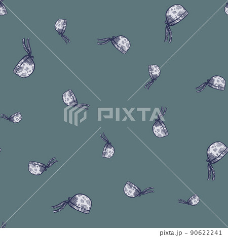 Bandana chef hat seamless pattern engraving. Vintage cooking background in hand drawn style. 90622241