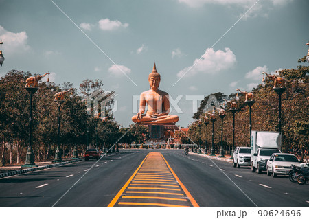 Wat Pikul Thong Phra Aram Luang or Wat Luang Por Pae temple with giant Buddha, in Sing Buri 90624696