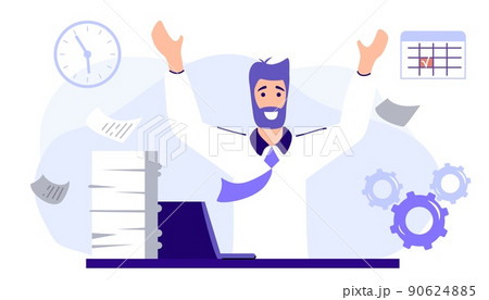 Progress development Happy man completed task and triumphing 90624885