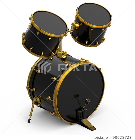 Set of realistic drums with pedal on white. 3d render of musical instrument 90625728