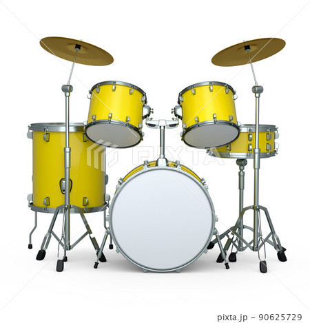 Set of realistic drums with metal cymbals or drumset on white background 90625729