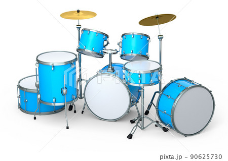 Set of realistic drums with metal cymbals or drumset on white background 90625730