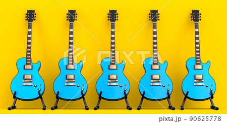 Set of electric acoustic guitar isolated on yellow background. 90625778