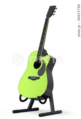 Electric acoustic guitar on stand isolated on white background. 90625780