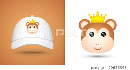Monkey head on white baseball cap 90626363