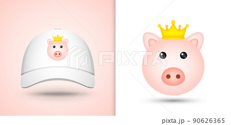 Pig head on white baseball cap Pig head on white baseball cap 90626365