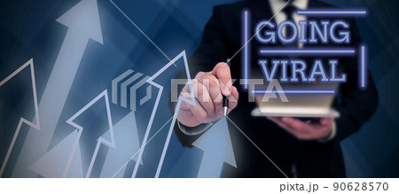 Text showing inspiration Going Viral. Internet Concept image video or link that spreads rapidly through population Businessman in suit holding open palm symbolizing successful teamwork. Text showing inspiration Going Viral. Internet Concept image video or link that spreads rapidly through population Businessman in suit holding open palm symbolizing successful teamwork. 90628570