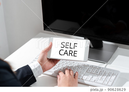 Hand writing sign Self Care. Concept meaning Give comfort to your own body without professional consultant -47405 Hand writing sign Self Care. Concept meaning Give comfort to your own body without professional consultant -47405 90628629