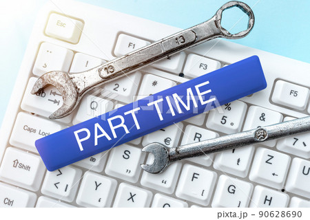 Sign displaying Part Time. Business concept A work or job that is not permanent but able to perform well Hands Thumbs Up Showing New Ideas. Palms Carrying Note Presenting Plans 90628690