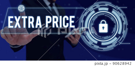 Writing displaying text Extra Price. Business showcase extra price definition beyond the ordinary large degree Lady in suit holding pen symbolizing successful teamwork accomplishments. Writing displaying text Extra Price. Business showcase extra price definition beyond the ordinary large degree Lady in suit holding pen symbolizing successful teamwork accomplishments. 90628942