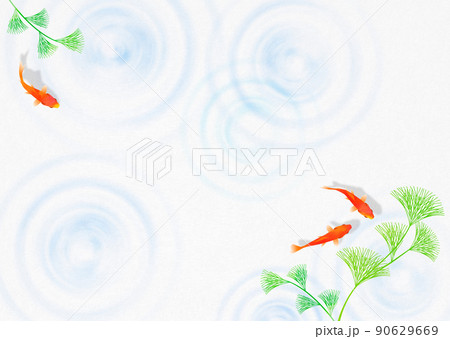 金魚と水面の波紋 雨 和風 夏イメージ 90629669