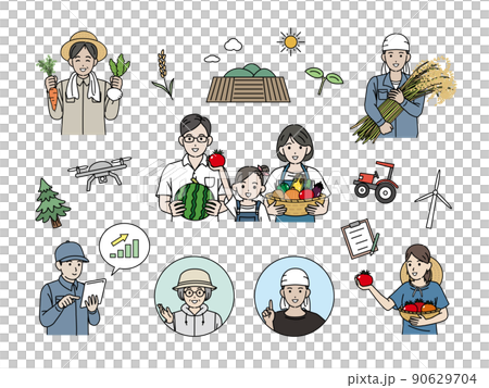農業の人たち　農家　収穫　野菜　人物　セット 90629704