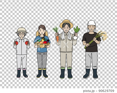 Agriculture, farmer harvest, vegetables, rice cultivation, fruits, men and women, whole body 90629709