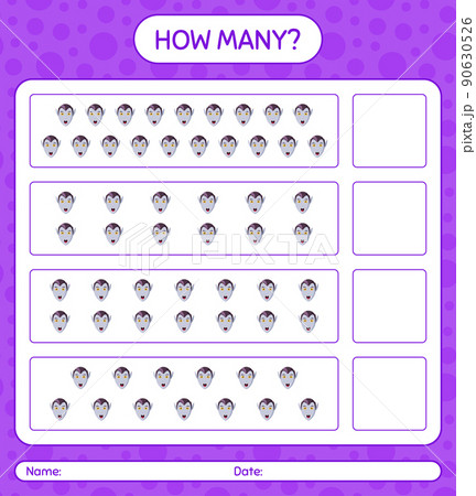 How many counting game with vampire. worksheet for preschool kids, kids activity sheet How many counting game with vampire. worksheet for preschool kids, kids activity sheet 90630526