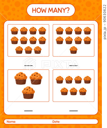 How many counting game with cupcake. worksheet for preschool kids, kids activity sheet 90630622