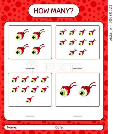 How many counting game with eyeball. worksheet for preschool kids, kids activity sheet 90630623