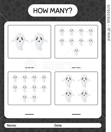 How many counting game with ghost. worksheet for preschool kids, kids activity sheet How many counting game with ghost. worksheet for preschool kids, kids activity sheet 90630626
