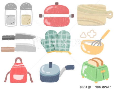 クレヨンペンで描いたキッチンツール 90630987