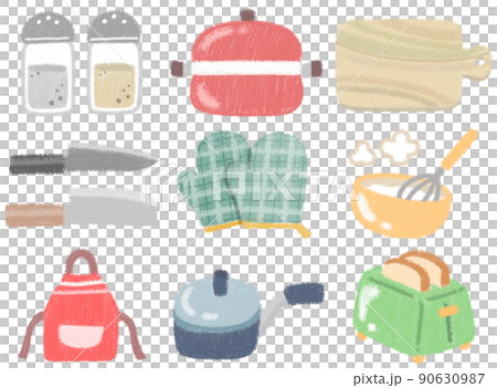 クレヨンペンで描いたキッチンツール 90630987