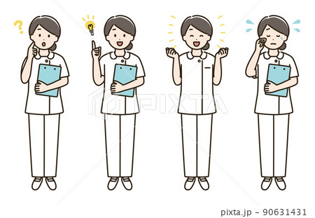 看護師女性の表情バリエーションのイラストセット②（肌色ありバージョン） 90631431