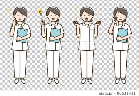看護師女性の表情バリエーションのイラストセット②（肌色ありバージョン） 90631431