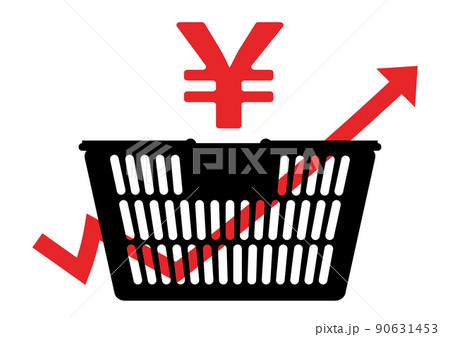 値上げラッシュをイメージした買い物カゴと矢印のイラスト 値上げラッシュをイメージした買い物カゴと矢印のイラスト 90631453