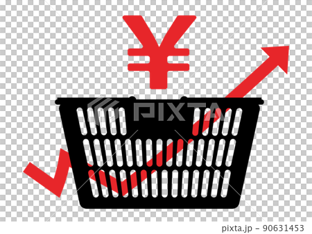 値上げラッシュをイメージした買い物カゴと矢印のイラスト 値上げラッシュをイメージした買い物カゴと矢印のイラスト 90631453