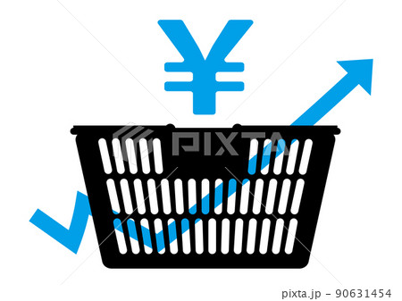 値上げラッシュをイメージした買い物カゴと矢印のイラスト 値上げラッシュをイメージした買い物カゴと矢印のイラスト 90631454