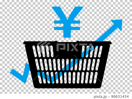 値上げラッシュをイメージした買い物カゴと矢印のイラスト 値上げラッシュをイメージした買い物カゴと矢印のイラスト 90631454