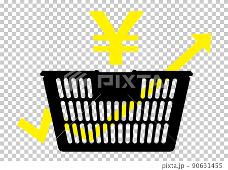 値上げラッシュをイメージした買い物カゴと矢印のイラスト 値上げラッシュをイメージした買い物カゴと矢印のイラスト 90631455