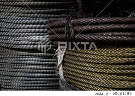 Coil large Wire rope sling or Cable sling drum reels stocked in store. Coil large Wire rope sling or Cable sling drum reels stocked in store. 90631599