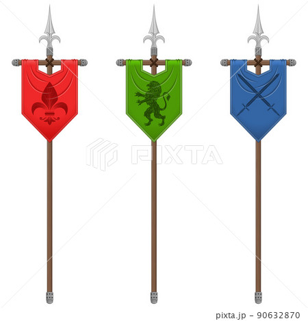 Medieval style vertical flag design with heraldic symbol, flag of noble families of the middle ages on a spear. 90632870