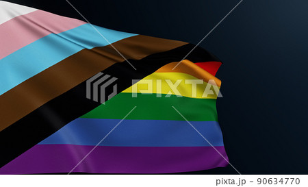 LGBT flag. Gay tolerance. Diversity movement. Gender equality. New Pride design rainbow with diagonal stripes symbol of freedom rights. Realistic 3D illustration with cotton texture. 90634770