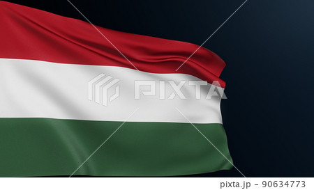 Hungary flag. Budapest sign. European country. Hungarian national tricolor symbol of celebration of Independence Day, March 15. Realistic 3D illustration with cotton texture isolated on dark. Hungary flag. Budapest sign. European country. Hungarian national tricolor symbol of celebration of Independence Day, March 15. Realistic 3D illustration with cotton texture isolated on dark. 90634773