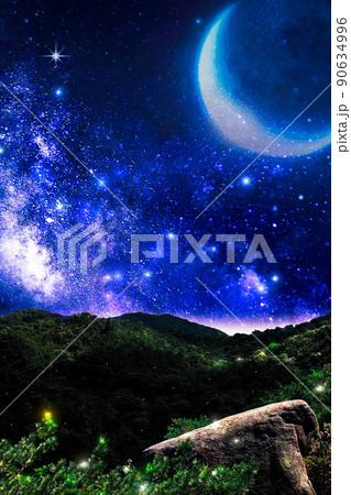 満天の星空とホタルの光 90634996