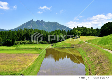 夏の阿蘇風景　月廻り公園からの阿蘇　広い風景　アウトドアイメージ　夏休みイメージ 90635072