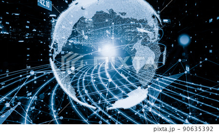 Futuristic global network and tacit digital data transfer 3D graphic 90635392