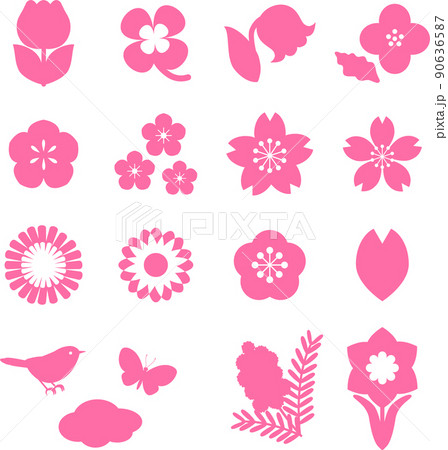 春 花 アイコン シルエット 絵文字 記号 マーク おしゃれ かわいい シンプル イラスト素材セットのイラスト素材