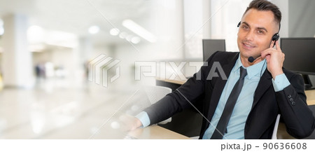 Business people wearing headset working in office broaden view 90636608